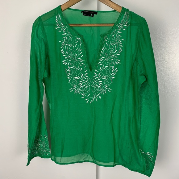 BCBG MAXAZRIA Green Cotton Silver Swirl Tunic Sm - Picture 1 of 7